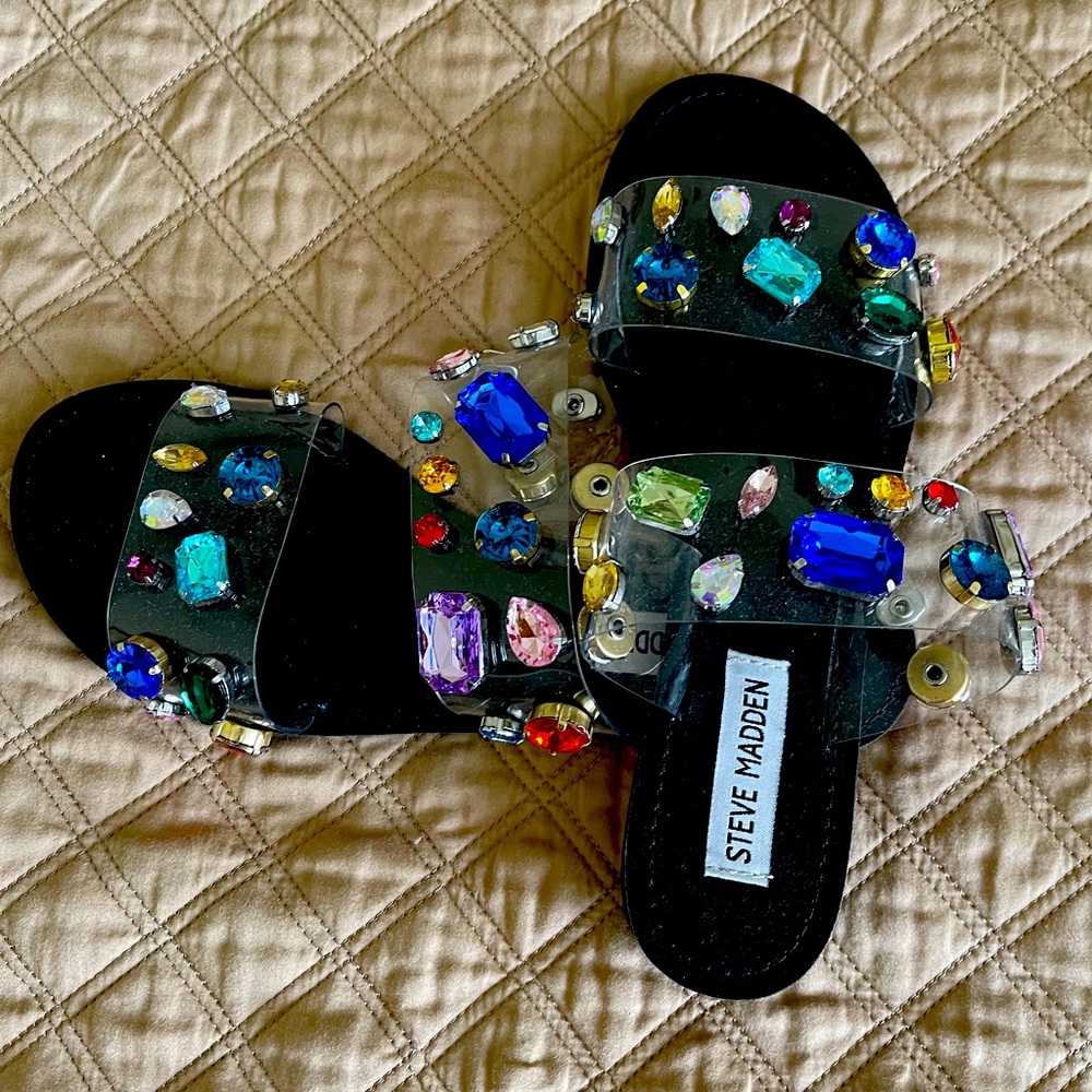STEVE MADDEN  LUCITE SHANI RHINESTONE  SANDALS